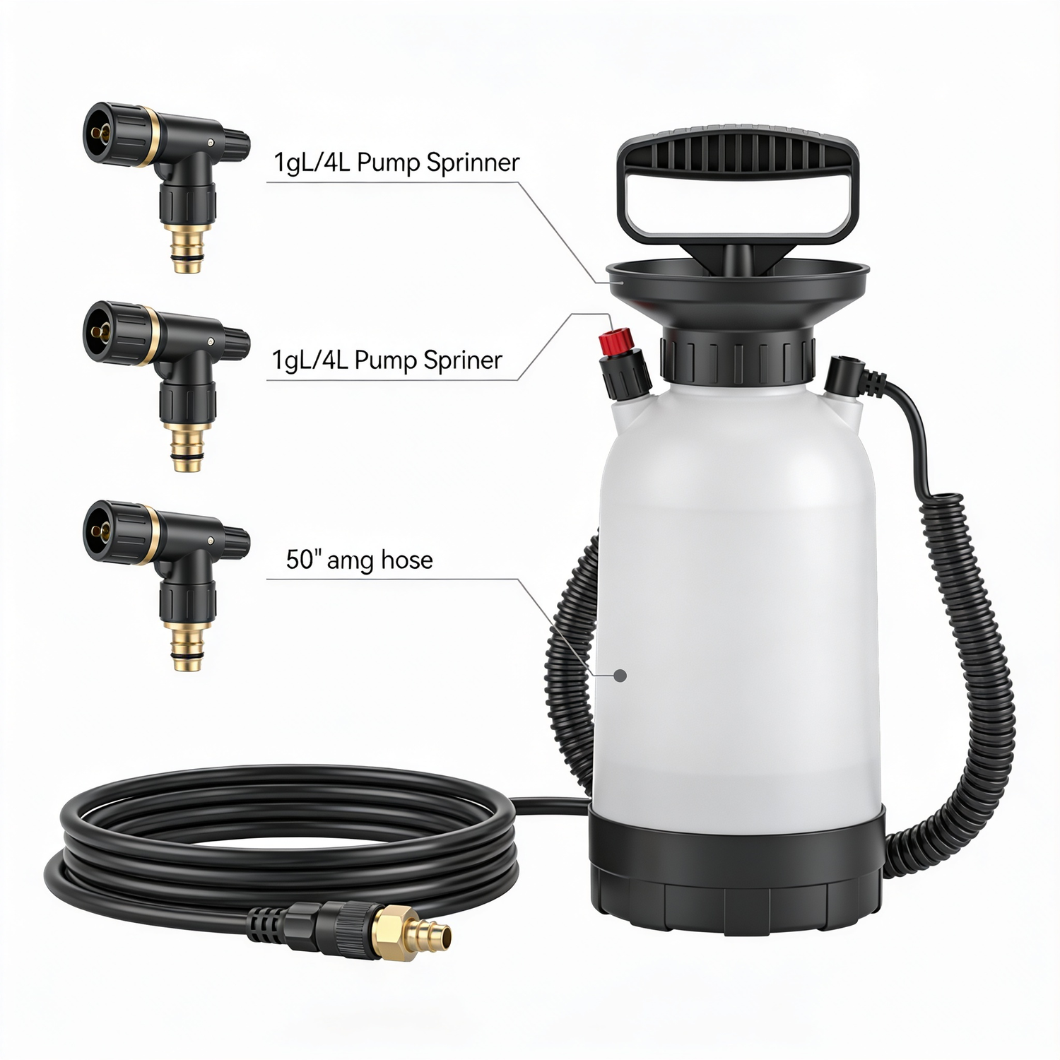BrittonGarden 1 Gal/4L Pump Sprayer, Garden Water Sprayer for Plants, Weeds & Lawn Care, with 3 Nozzles, 50'' Long Hose & Pressure Relief Valve