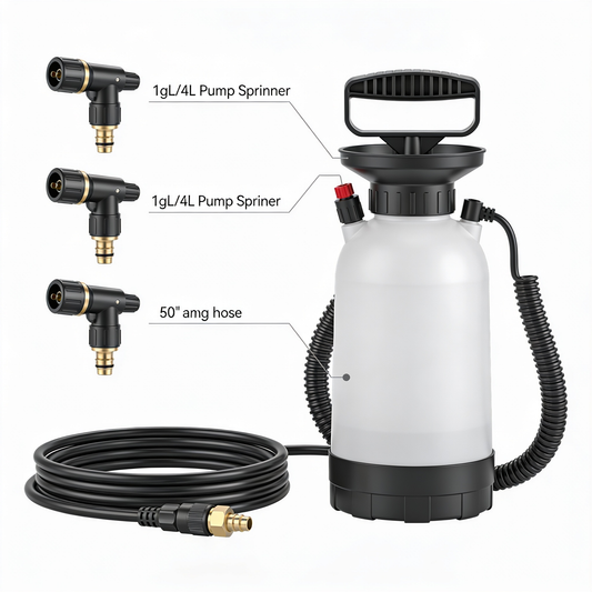 BrittonGarden 1 Gal/4L Pump Sprayer, Garden Water Sprayer for Plants, Weeds & Lawn Care, with 3 Nozzles, 50'' Long Hose & Pressure Relief Valve
